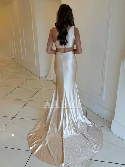 Evening Dress One-Shoulder Sleeveless Mermaid Cultivate oneself Sweep Train Prom Dress Show Waist Charming Formal Women's Dresses
