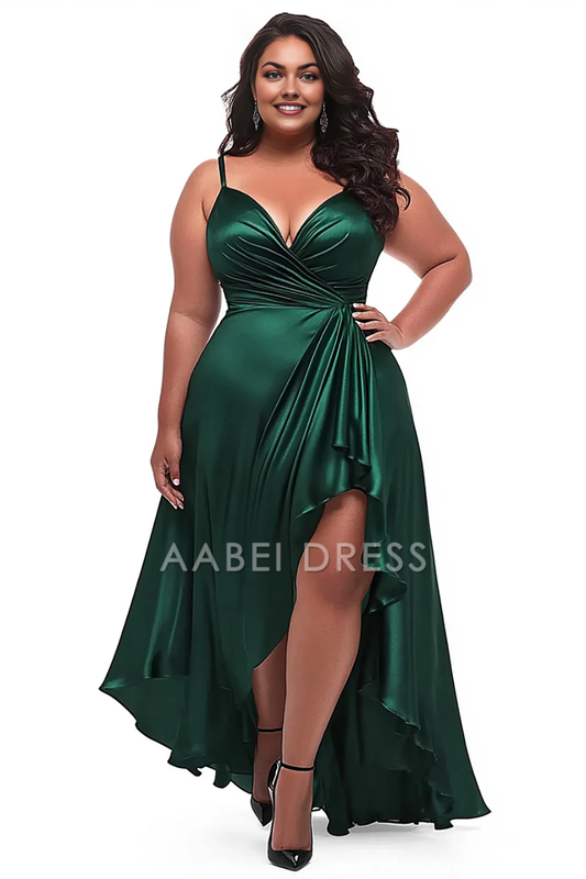 AABEI DRESS Hot Sale Prom Dress Simple Satin Sweetheart Spaghetti Straps Ruched Long Plus Size Formal Dress