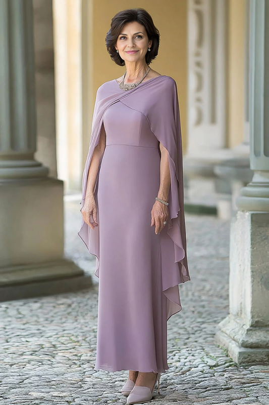 AABEI DRESS Mother Of The Bride Dress Sheath Chiffon Cape Sleeves Long Elegant Formal Wear Dresses