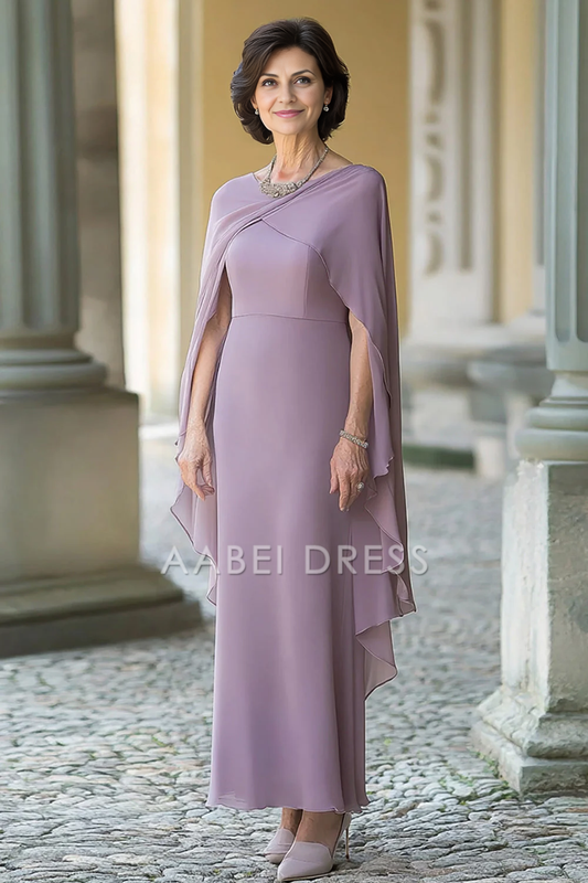 AABEI DRESS Mother Of The Bride Dress Sheath Chiffon Cape Sleeves Long Elegant Formal Wear Dresses