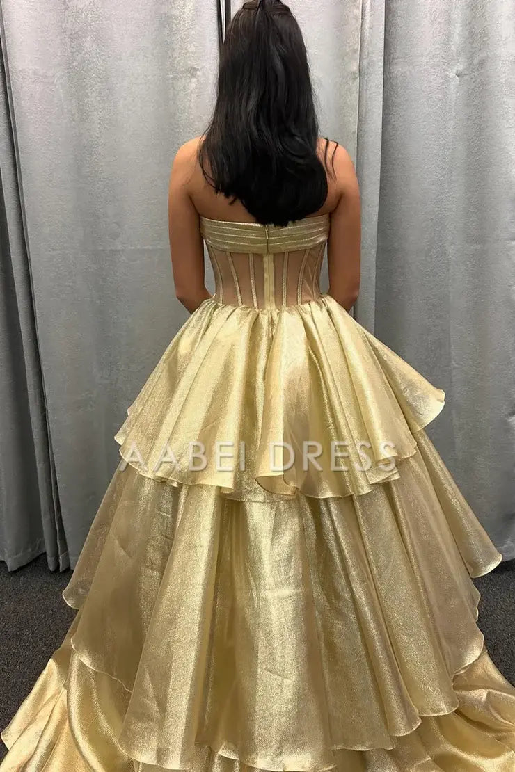 AABEI DRESS Prom Dress Exquisite Ball Gown Strapless Organza Tiers Tiered with Bow Elegant Formal Dress