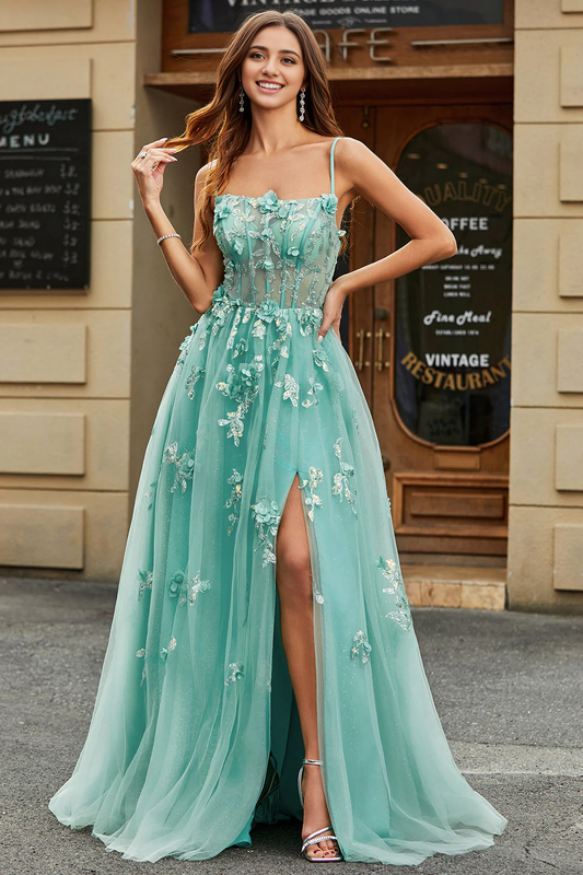 AABEI DRESS Hot Sale Prom Dress Exquisite A-Line Spaghetti Strap Tulle Corset Backless With Appliques Formal Dress