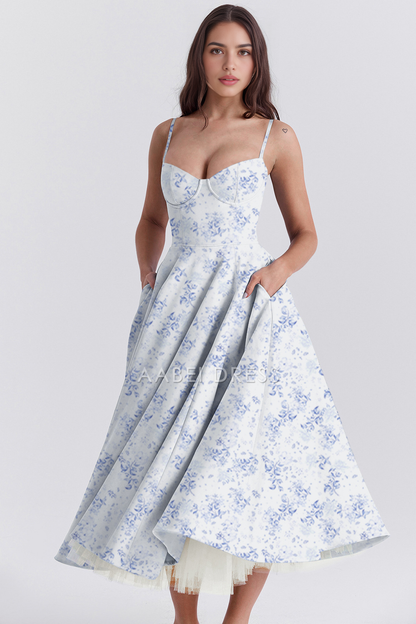 AABEI DRESS Elegant Flower Strap Princess Dresses Sexy Low Cut Backless Double Layer Hem Party Dress