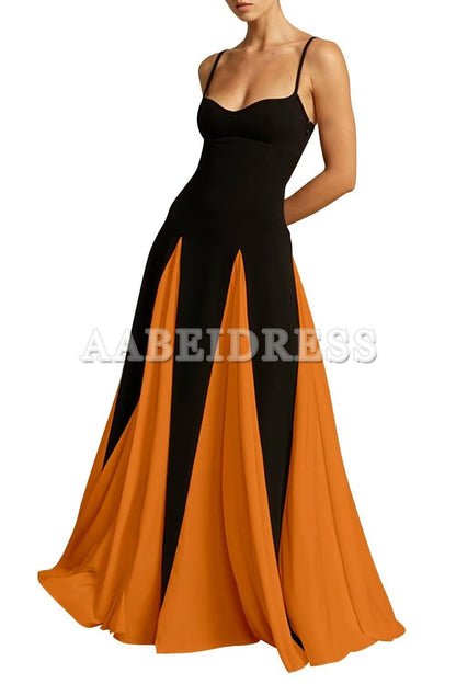 Prom Dress A Line Elegant Sleeveless Color Block Pleated Maxi Dress Low Cut Patchwork Swing Dress High Waist Flowy Sling Dress Wedding Guest Dresses Formal Wear Dresses