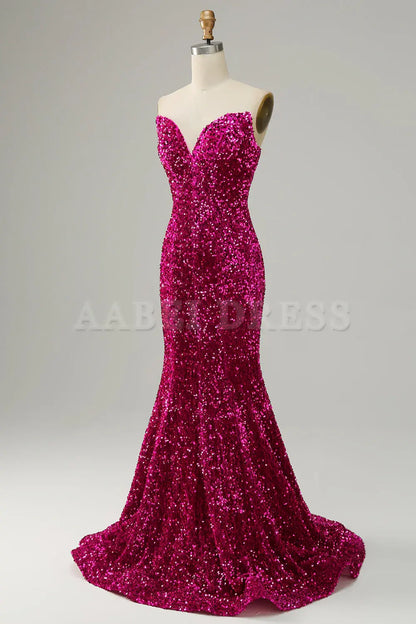 Prom Dress Mermaid Cultivate oneself Sweetheart Neck Sequined Sweep Train Charming Formal Wear Dresses