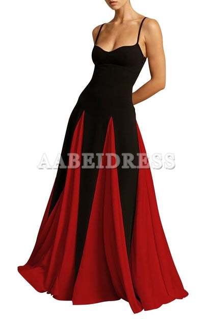 Prom Dress A Line Elegant Sleeveless Color Block Pleated Maxi Dress Low Cut Patchwork Swing Dress High Waist Flowy Sling Dress Wedding Guest Dresses Formal Wear Dresses