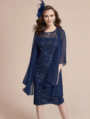 AABEI DRESS Wedding Guest Dress Elegant Two Piece Sheath Jewel Neck 3/4 Length Sleeve Knee Length Lace Wrap Included Jacket Dresses Retro Mother of the Bride Dress