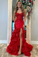 AABEI DRESS Prom Dress Glitter Mermaid Strapless Long Tiered Layering Sequin Side Fork Luxurious Formal Dress