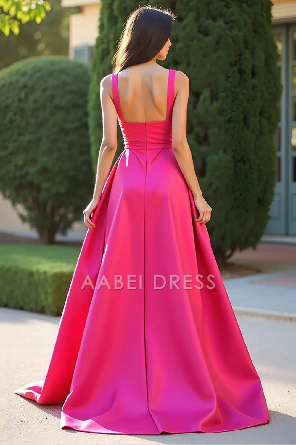 AABEI DRESS Hot Sale Prom Dress Elegant A Line Square Neck Pleated Backless Simple Long With Slit Formal Dress