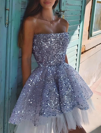 AABEI DRESS New Homecoming Dress A-Line Sequin Holiday Graduation Sleeveless Strapless Tulle Sparkle Fashion Short Prom Dresse