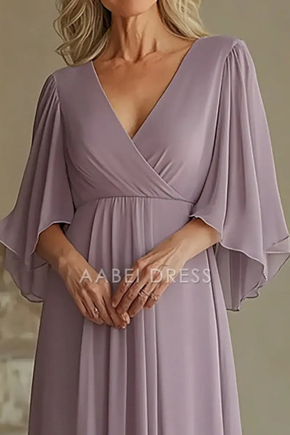 AABEI DRESS Mother Of The Bride Dress Deep V-Neck Chiffon Flowing Sleeves Elegant Long Formal Wear Dresse