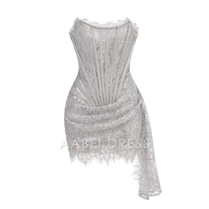 AABEI DRESS New Homecoming Dress Sexy Lace Dress Solid Color Sheer High Waist Elegant Printed Strapless Slim Evening Dress Prom Dress