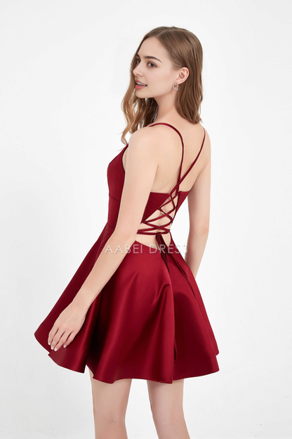 AABEI DRESS Short Dress Fashion A Line V Neck Spaghetti Straps Backless Elegant Simple New Homecoming Dress