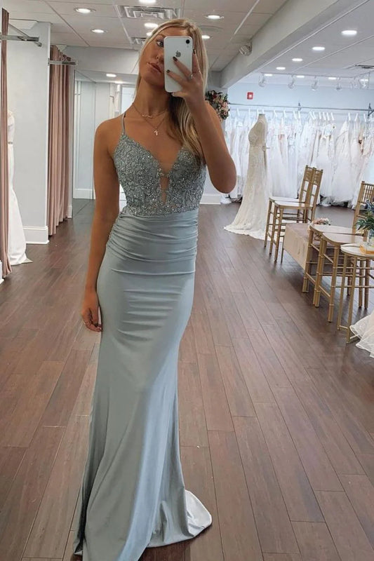AABEI DRESS Hot Sale Prom Dress Exquisite Mermaid Spaghetti Straps Backless Lace Up Long Glitter Formal Dress
