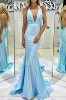 AABEI DRESS Hot Sale Prom Dress Trendy Mermaid Halter Neck Pleated Backless Long Elegant Formal Dress