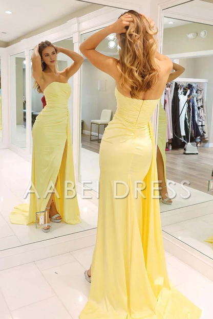 AABEI DRESS Prom Dress Stylish Mermaid Strapless Pleated Long With Split Front Elegant Formal Dress