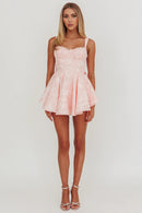A Line Sweetheart Neckline Wide Shoulder Straps Jacquard Bow Pink Ruched Mini Dress Hot Sale Homecoming Dress