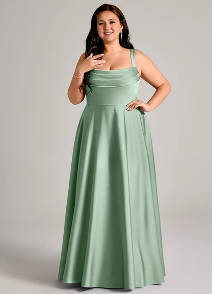 Wedding Guests Dresses Fashionable Mint Green A-Line Wide Shoulder Straps Scoop Neckline Pleated Backless Sleeveless Plus Size Formal Dress Discount Hot Sale Prom Dress