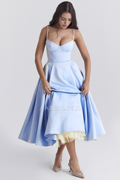AABEI DRESS Elegant Strap Princess Dresses Sexy Low Cut Backless Double Layer Hem Party Dress