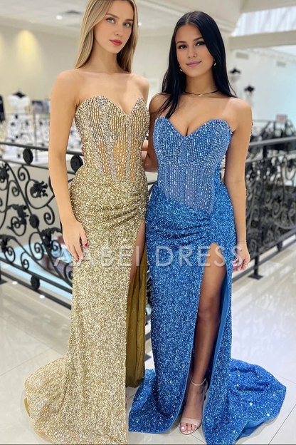 AABEI DRESS Prom Dress Sparkly Mermaid Sweetheart Side Fork Long With Beading Gorgeous Formal Dress