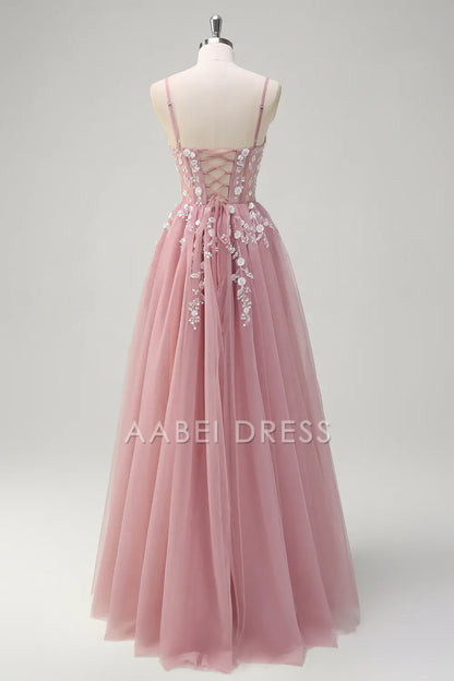 AABEI DRESS Hot Sale Prom Dress Exquisite A-Line Spaghetti Straps Floral Backless With Slit Youthful Long Party Dress