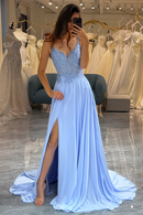 AABEI DRESS Hot Sale Prom Dress A-Line Spaghetti Strap Backless Side Fork With Appliques Long Formal Dress