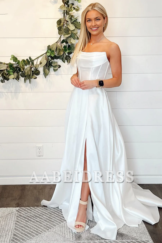 AABEI DRESS High Quality Wedding Dress A-Line Strapless Sheer Back Side Fork Long Fashion Formal Dresses