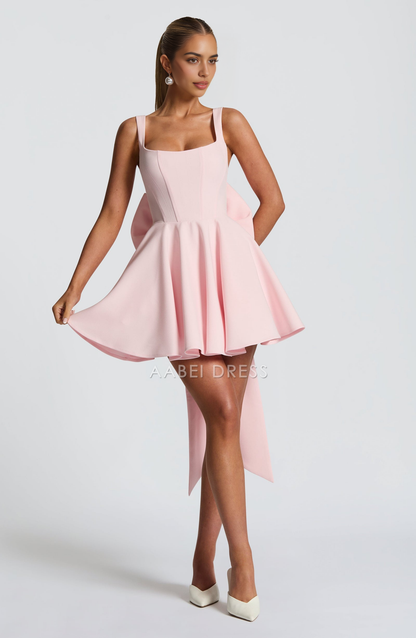 AABEI DRESS Hot Sale Homecoming Dress Fashion A Line Square Neckline Boning Bodice Adjustable Shoulder Straps Backless Bow Mini Dress Cute Short Prom Dresse