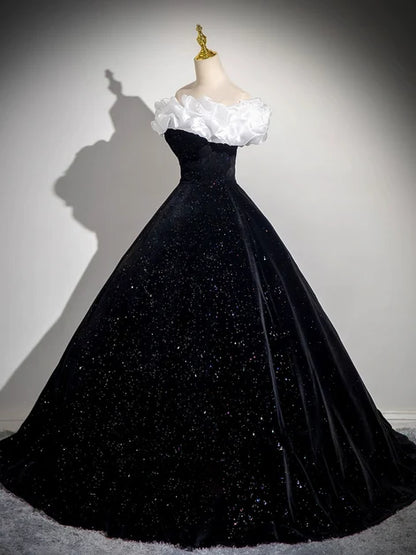 Sparkly Ballgown Off Shoulder Short Sleeve Lace Up Long Prom Gown