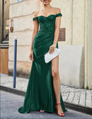 AABEI DRESS Charming Mermaid Off-the-Shoulder Sleeveless Pleated Sweep Train Retro Fashion Evening Dress