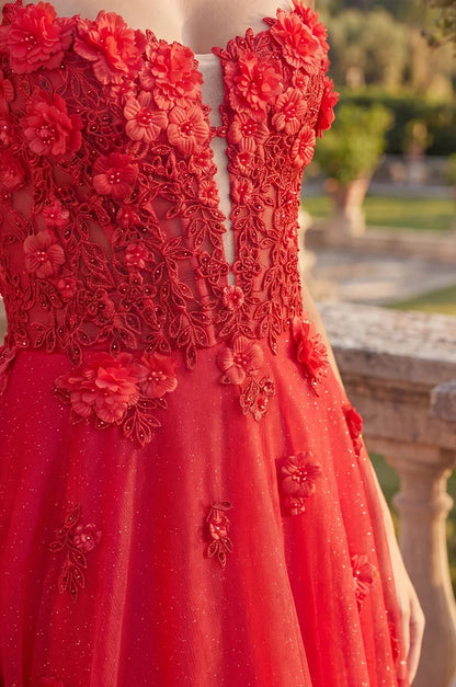 Red A Line Sweetheart Off Shoulder Corset Zipper Floor Prom Gown