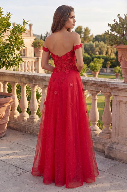 Red A Line Sweetheart Off Shoulder Corset Zipper Floor Prom Gown