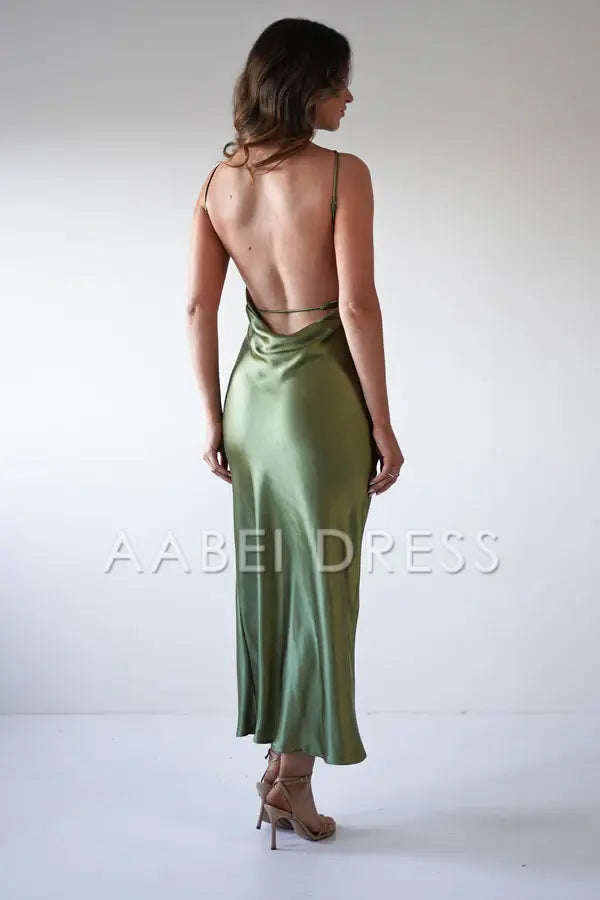 AABEI DRESS Prom Dress Column Backless Gathered Waistline Stunning Sleeveless Satin Simple Dress