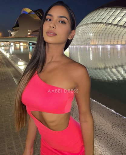 AABEI DRESS New Homecoming Dress Sexy Sloping Shoulder Hollowed Out Slim Fit Dress Nightclub Party Evening Dress One Shoulder Exposed Backpack Hip Skirt