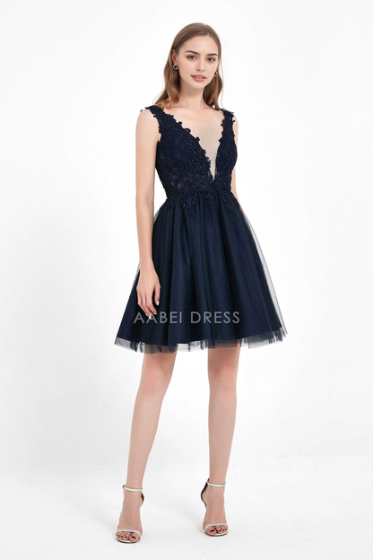 AABEI DRESS Short Dress Exquisite A Line V Neck Sleeveless Backless Lace Applique Tulle Cute New Homecoming Dress