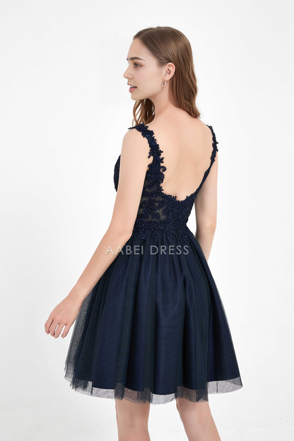 AABEI DRESS Short Dress Exquisite A Line V Neck Sleeveless Backless Lace Applique Tulle Cute New Homecoming Dress