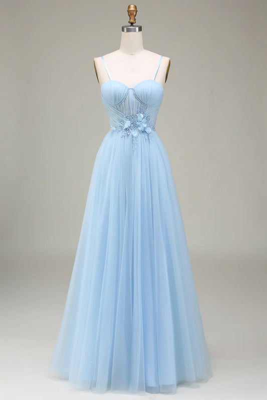 AABEI DRESS Hot Sale Prom Dress Fantastic A-Line Sweetheart Spaghetti Strap Tulle Appliques Backless Long Party Dress