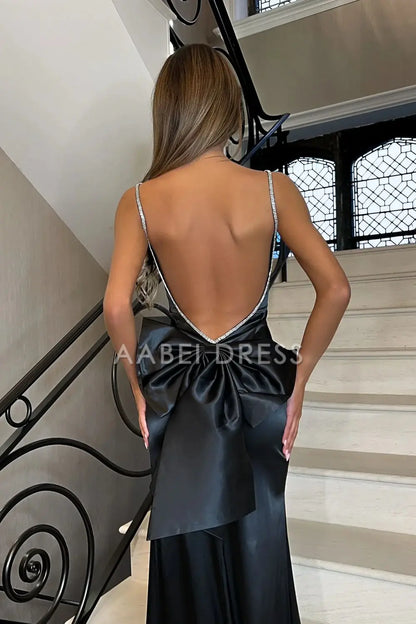AABEI DRESS Prom Dress Personality Mermaid Spaghetti Straps Long Backless With Bowknot Gorgeous Formal Dress