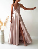 AABEI DRESS Prom Dress Deep V Neck Figure Slimming Slip Dress Neckline Low Back Lace-up Straps Side Fork Dress