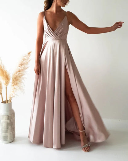 AABEI DRESS Prom Dress Deep V Neck Figure Slimming Slip Dress Neckline Low Back Lace-up Straps Side Fork Dress