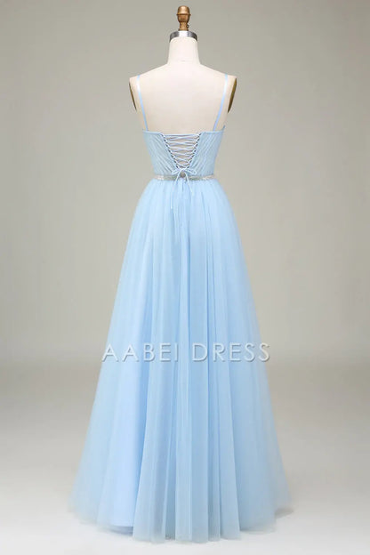 AABEI DRESS Hot Sale Prom Dress Fantastic A-Line Sweetheart Spaghetti Strap Tulle Appliques Backless Long Party Dress