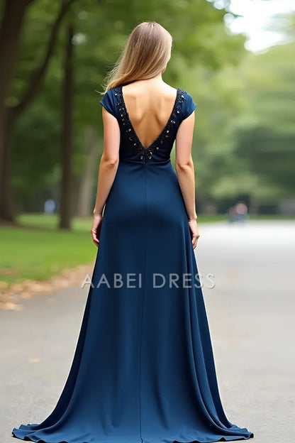 AABEI DRESS Mother Of The Bride Dress A Line V-Neck Cap Sleeves Beadwork Retro Long Formal Wear Dresse