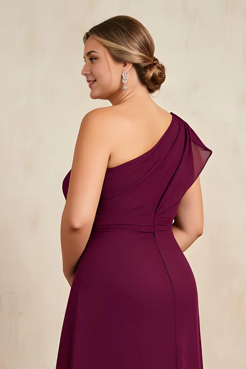 Wedding Guest Dress Fashion Burgundy Sheath One Shoulder Sleeveless with Beading Asymmetry High Low Ruched Hem Plus Size Hot Sale Long Mother of the Bride Dress