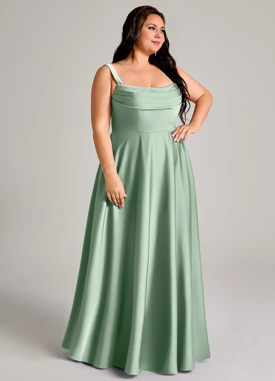 Wedding Guests Dresses Fashionable Mint Green A-Line Wide Shoulder Straps Scoop Neckline Pleated Backless Sleeveless Plus Size Formal Dress Discount Hot Sale Prom Dress