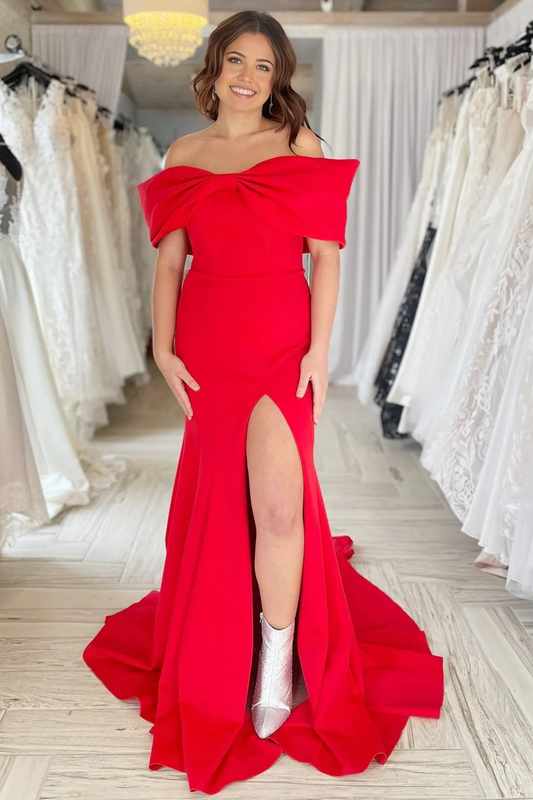 Evening Dress Off-the-Shoulder Bow Mermaid Cultivate oneself Gown with Slit Elegant Exquisite Sweet Formal Women's Dresses