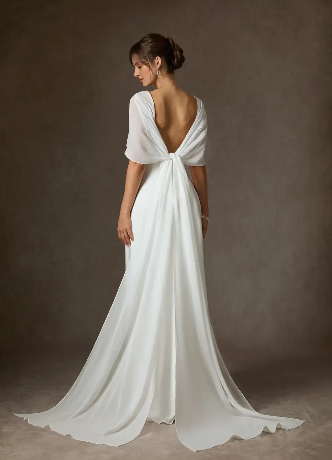 Elegant Simple White Sheath Spaghetti Strap Deep V Neck Backless With Cloak Hot Sale Wedding Dress