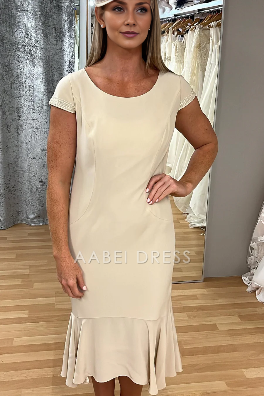AABEI DRESS High Quality Mother of The Bride Dress Round Neckline Cap Sleeve Mermaid with Cape Elegant Dress Formal Dress