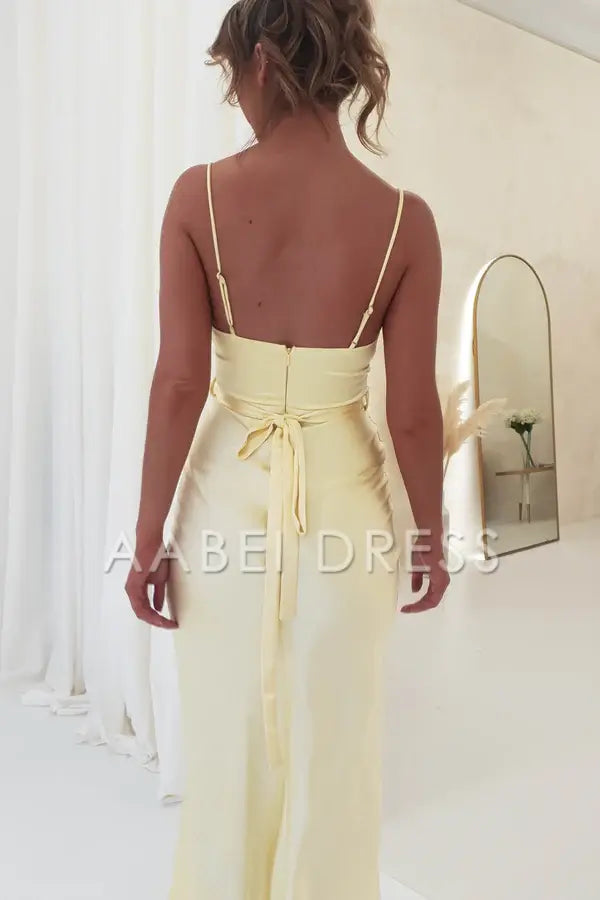 AABEI DRESS Prom Dress Cowl neckline Spaghetti Strap Lace-up Simple Dress