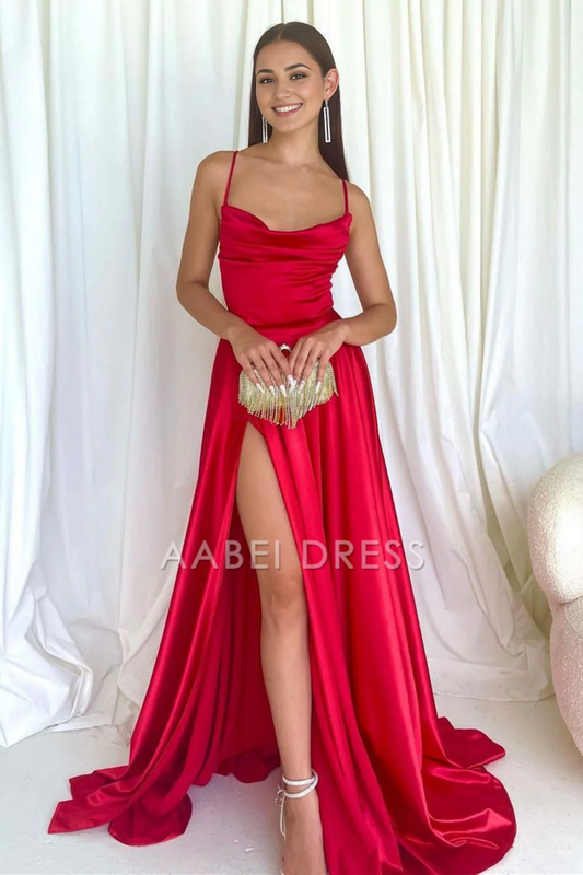 AABEI DRESS Hot Sale Prom Dress Simple A Line Spaghetti Straps Long Backless Criss Cross Elegant Formal Dress