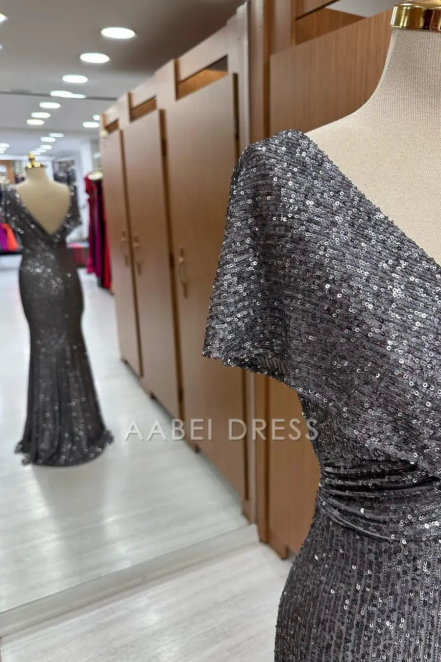 AABEI DRESS High Quality Mother of The Bride Dress Sequin Surplice Neck Charming Mermaid Fashion Dress Formal Dress